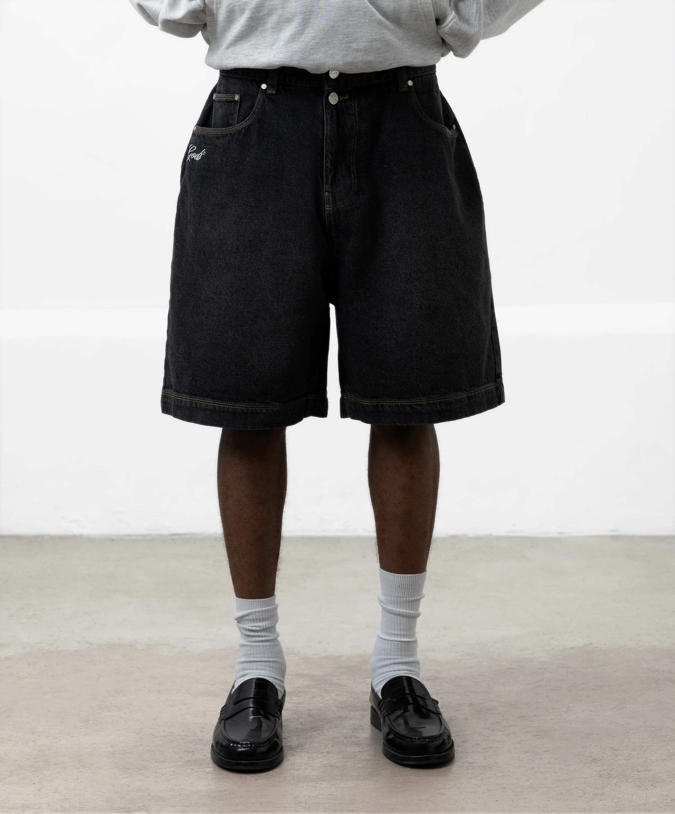 Gods Denim Shorts Dark Grey - Image 4