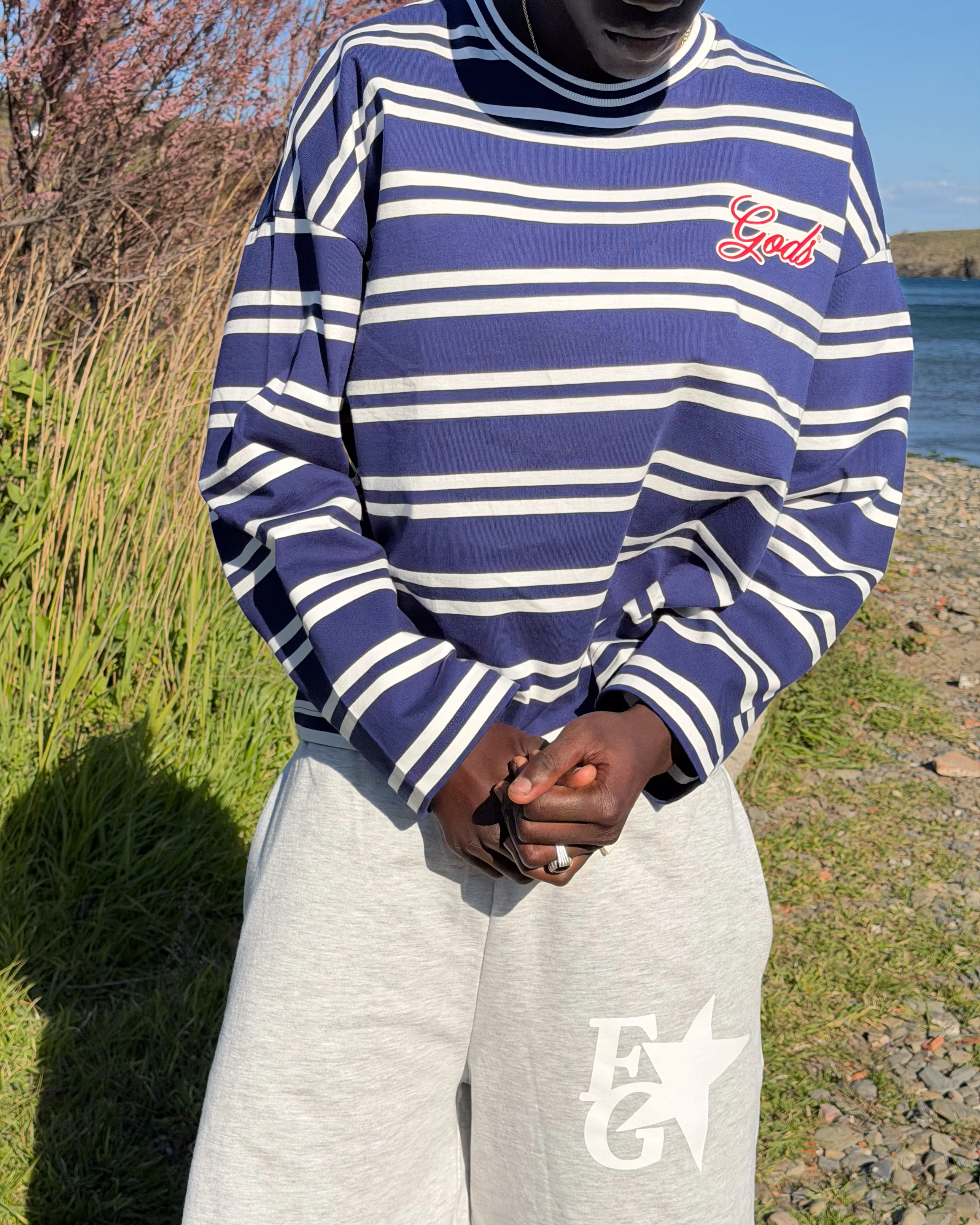 Gods Star Striped Longsleeve Navy - Image 4