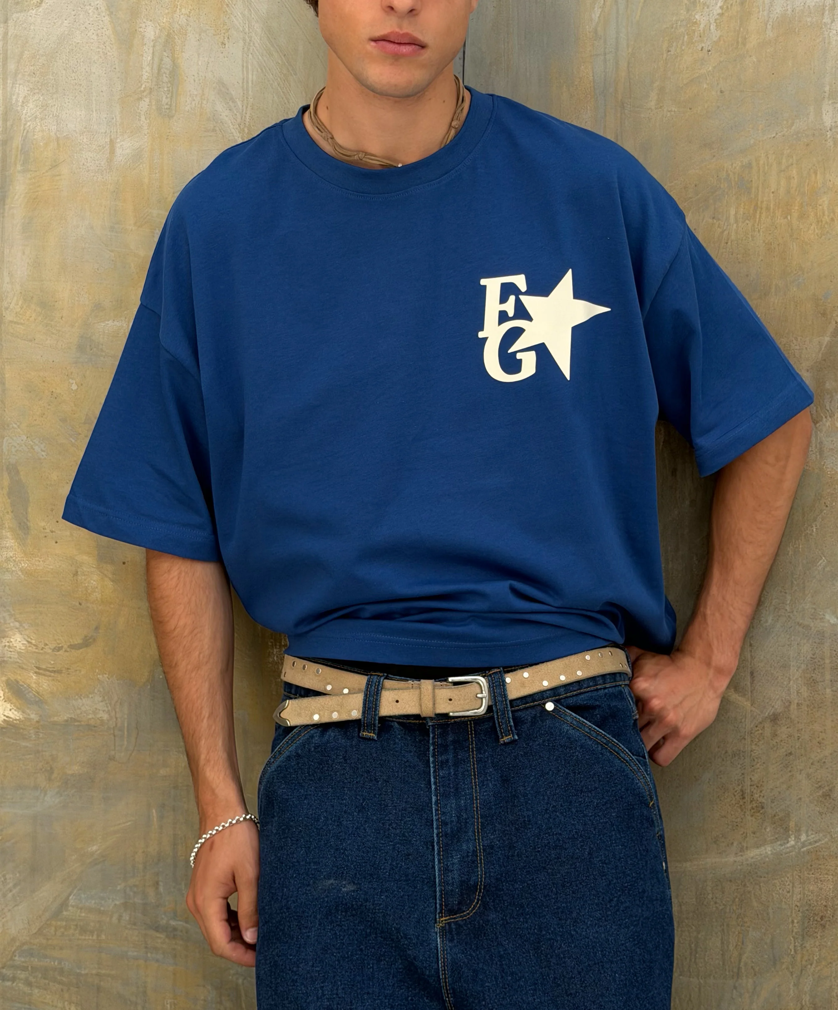 Star Boxy Tee Blue - Image 4